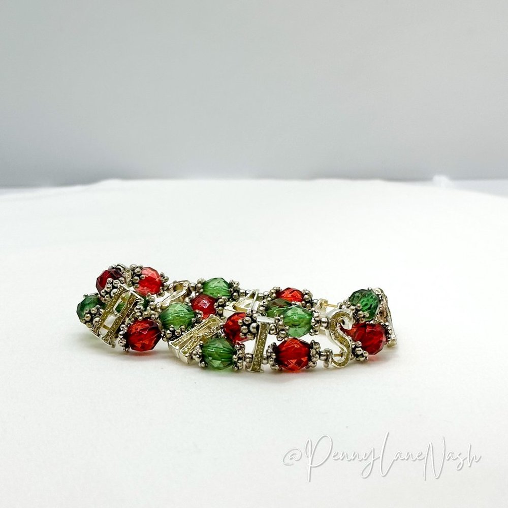 Vintage Retro Christmas Beaded Stretchy Bracelet - Picture 3 of 6
